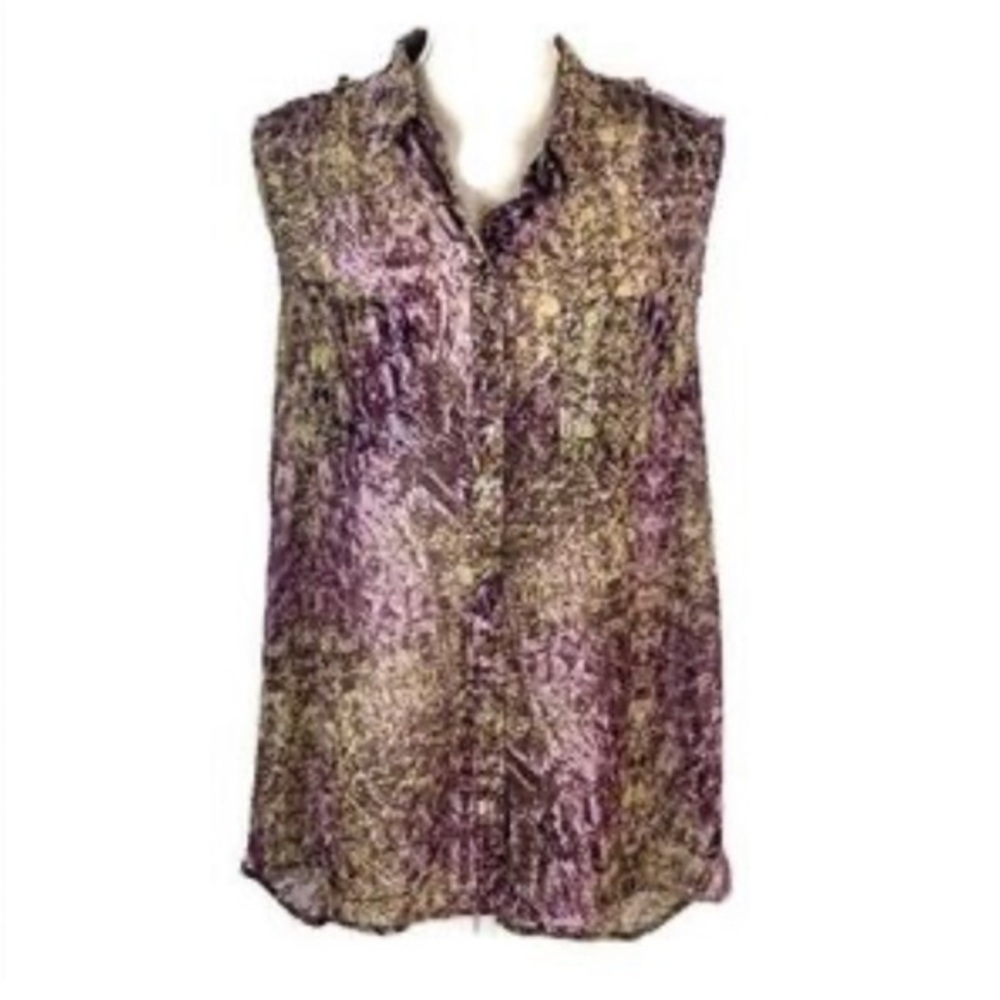 Jennifer Lopez Sleeveless purple green sheer drape tunic top size XS
